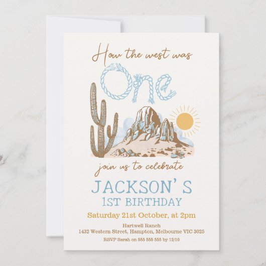 ヴィンテージデザートウエスタンワイルドウェスト1st誕生日 招待状 (正面)