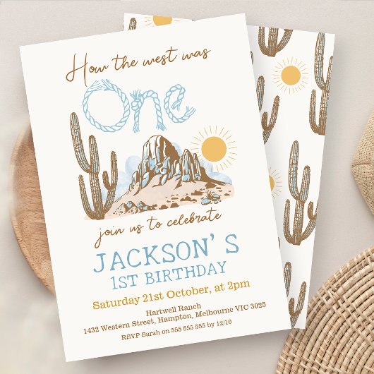 ヴィンテージデザートウエスタンワイルドウェスト1st誕生日 招待状