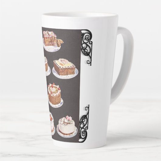 ヴィンテージデザートケーキ飾つや消しのレトロ カフェラテマグ (右アングル)