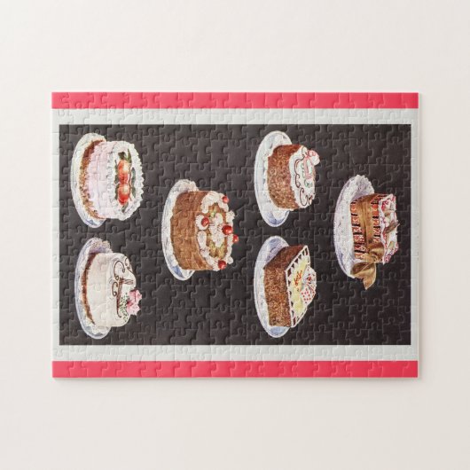 ヴィンテージデザートケーキ飾つや消しのレトロ ジグソーパズル (横)