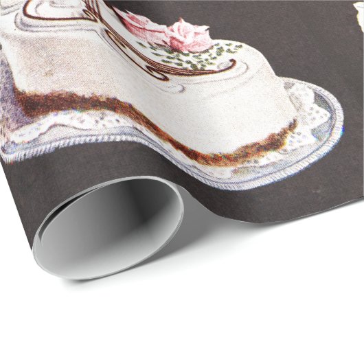 ヴィンテージデザートケーキ飾つや消しのレトロ ラッピングペーパー (ロールコーナー)