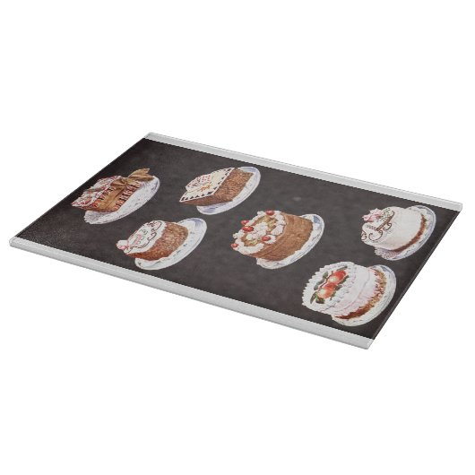 ヴィンテージデザートケーキ飾つや消しの赤黒 カッティングボード (角)