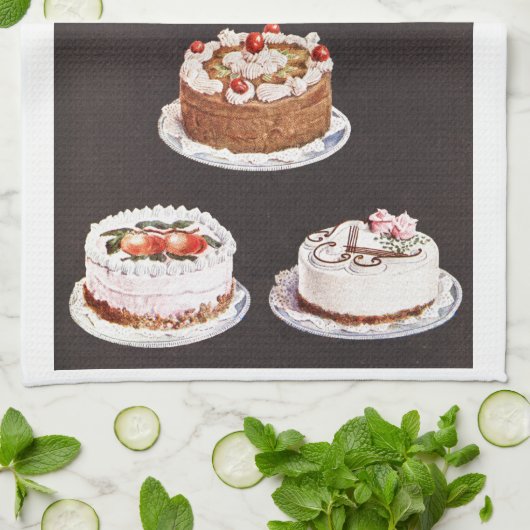 ヴィンテージデザートケーキ飾つや消しチャート キッチンタオル (折り畳み)