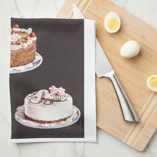 ヴィンテージデザートケーキ飾つや消しチャート キッチンタオル (四つ折り)
