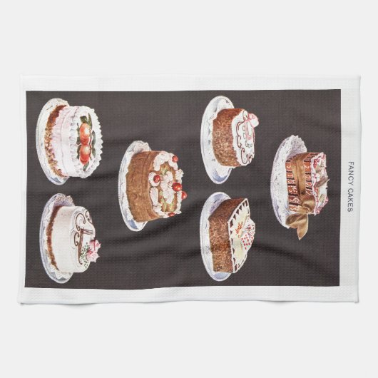 ヴィンテージデザートケーキ飾つや消しチャート キッチンタオル (横)