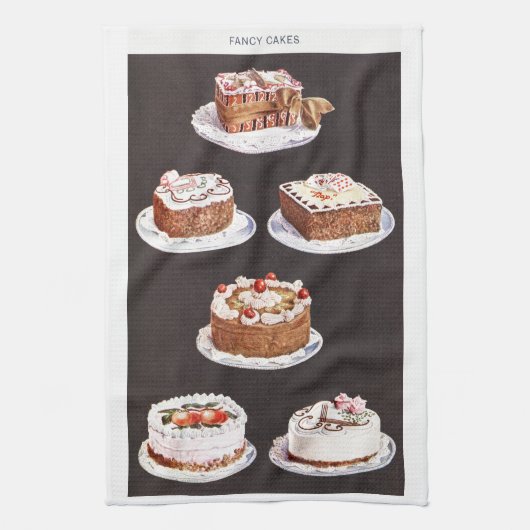 ヴィンテージデザートケーキ飾つや消しチャート キッチンタオル (縦)