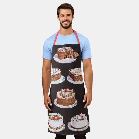 ヴィンテージデザートケーキ飾つや消し エプロン (着用した状態)