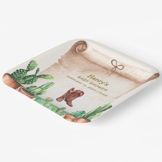 ヴィンテージデザートサボスカウボーイブーツ赤ちゃんシャワー ペーパープレート (傾斜あり)