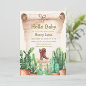 ヴィンテージデザートサボスカウボーイブーツ赤ちゃんシャワー 招待状 (スタンド正面)