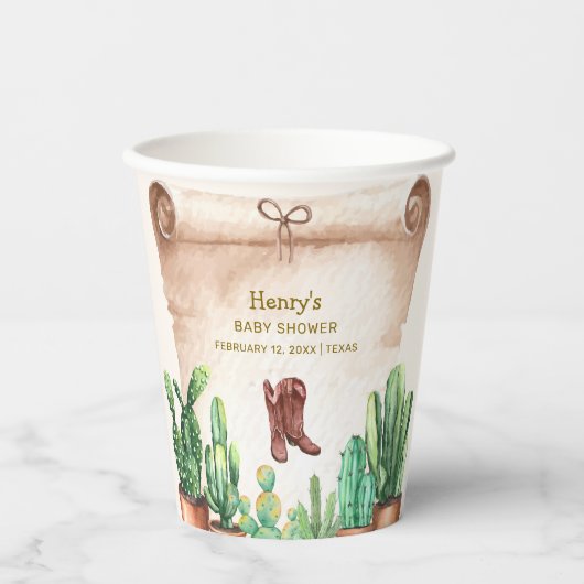 ヴィンテージデザートサボスカウボーイブーツ赤ちゃんシャワー 紙コップ (正面)