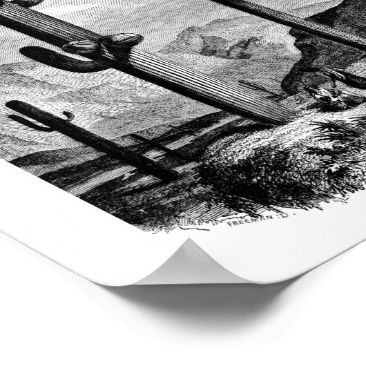 ヴィンテージデザートランドスケープイラストレーションアート ポスター (角)