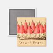 ヴィンテージデザート煮込み梨フルーツイラストレーション マグネット (正面/裏面)
