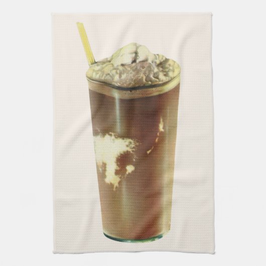 ヴィンテージデザート、チョコレートシェイクとホイップクリーム キッチンタオル (縦)