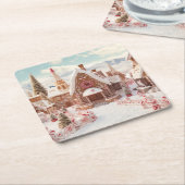 ヴィンテージデジタルジンガーブレッド村 スクエアペーパーコースター (アングル)