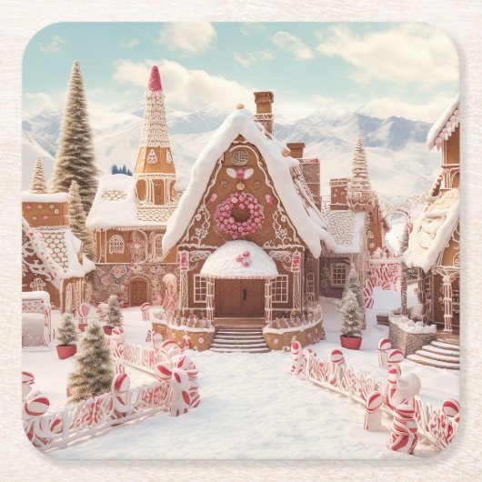 ヴィンテージデジタルジンガーブレッド村 スクエアペーパーコースター (正面)