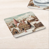 ヴィンテージデジタルジンガーブレッド村 スクエアペーパーコースター (アングル)