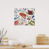 ヴィンテージデスクオフィス用品イラストレーション ポスター (キッチン)