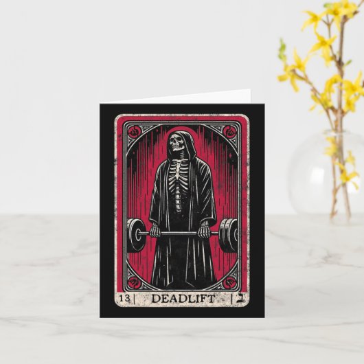 ヴィンテージデッドリフトスケルトンハロウィーンジムチャークウェイグ カード (黄色い花)