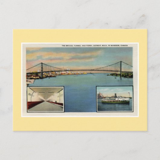 ヴィンテージデトロイト橋からウィンザーカナダ ポストカード (正面)