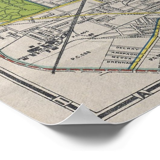 ヴィンテージデトロイトMIの地図(1912) ポスター (角)