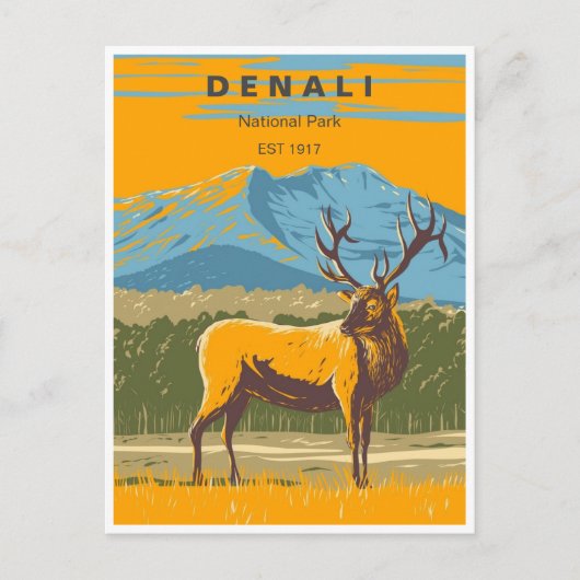 ヴィンテージデナリナショナルパークアラスカ山ハンター ポストカード (正面)