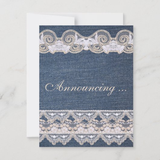 ヴィンテージデニムとレースの結婚の発表 招待状 (正面)