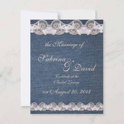 ヴィンテージデニムとレースの結婚の発表 招待状 (裏面)