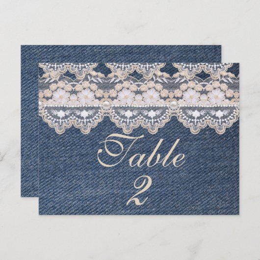 ヴィンテージデニムとレーステーブル番号カード ポストカード (正面/裏面)