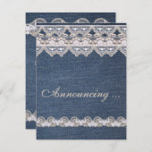 ヴィンテージデニムとレース婚約の発表 案内状 (正面/裏面)