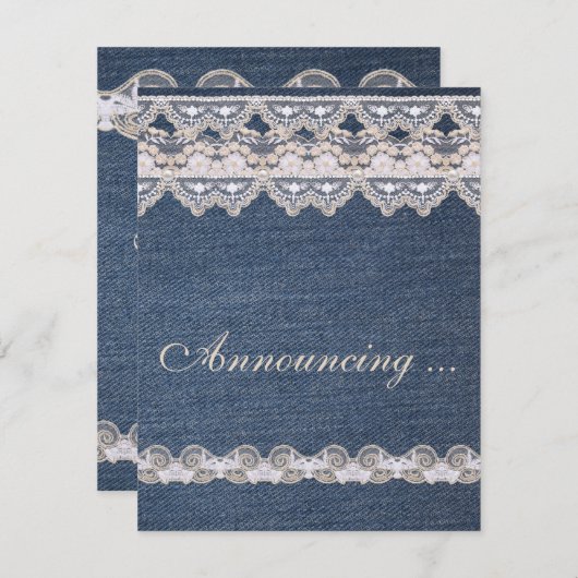 ヴィンテージデニムとレース婚約の発表 案内状 (正面/裏面)