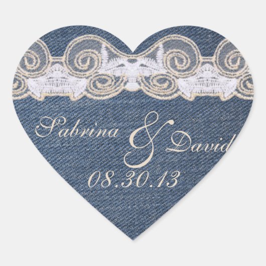 ヴィンテージデニムアンドレース封筒用シール ハートシール (正面)