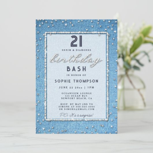 ヴィンテージデニムエレガントダイヤモンド21歳のパーティー 招待状 (スタンド正面)