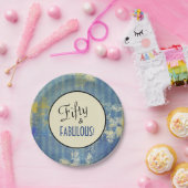 ヴィンテージデニムブルーFifty & FABULOUS!バースデー ペーパープレート (パーティー)