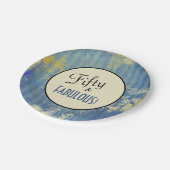 ヴィンテージデニムブルーFifty & FABULOUS!バースデー ペーパープレート (アングル)