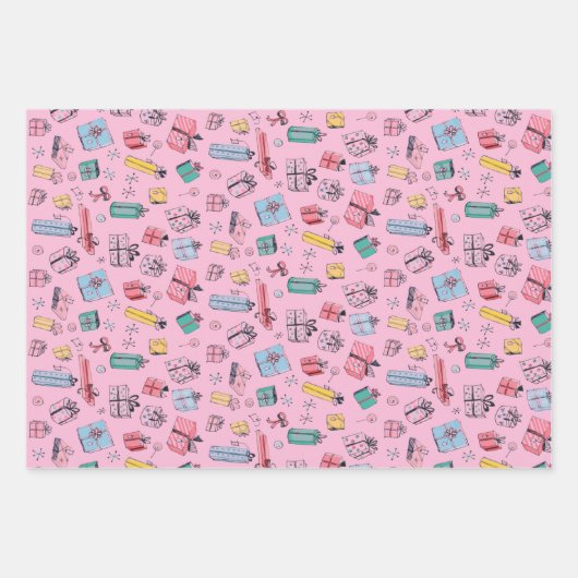 ヴィンテージデパートストアギフトレトロパステルカラー ラッピングペーパーシート (正面2)