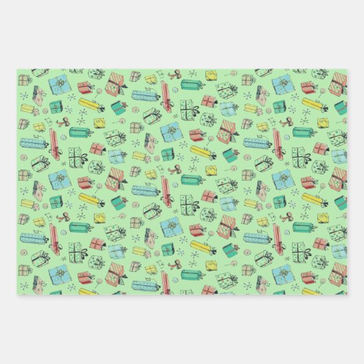 ヴィンテージデパートストアギフトレトロパステルカラー ラッピングペーパーシート (正面)