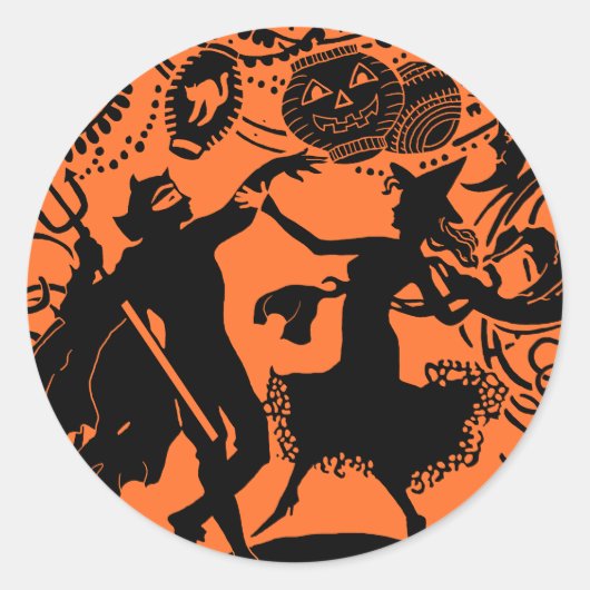 ヴィンテージデビルウィッチダンスシルエットイラストレーション ラウンドシール (正面)