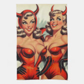 ヴィンテージデビルガールズイラストレーション キッチンタオル (縦)