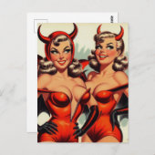 ヴィンテージデビルガールズイラストレーション ポストカード (正面/裏面)