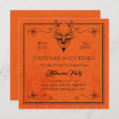 ヴィンテージデビルコスチュームカクテルハローウィンパーティ 招待状 (正面/裏面)