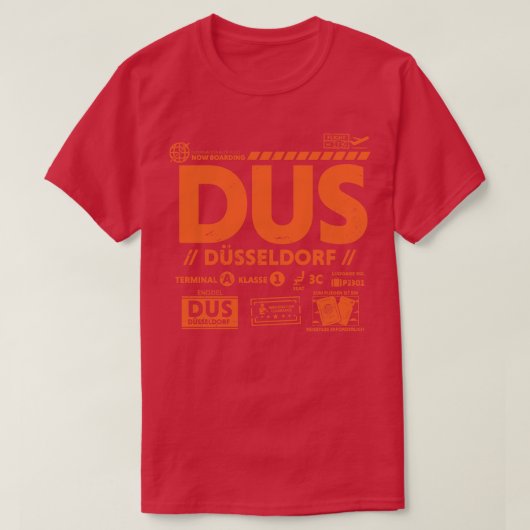 ヴィンテージデュッセルドルフDUS空港コードトラベルデイレット Tシャツ (デザイン正面)