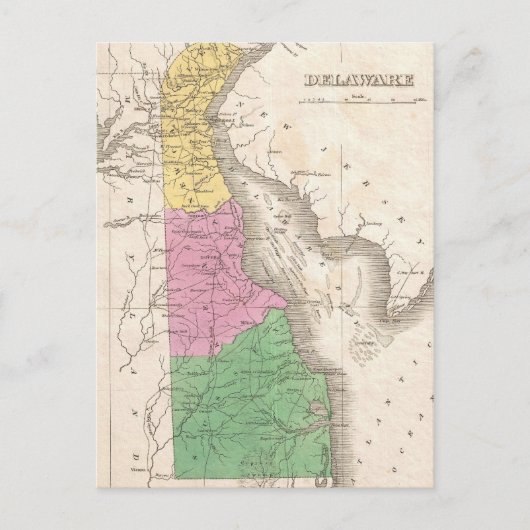 ヴィンテージデラウェアの地図(1827) ポストカード (正面)