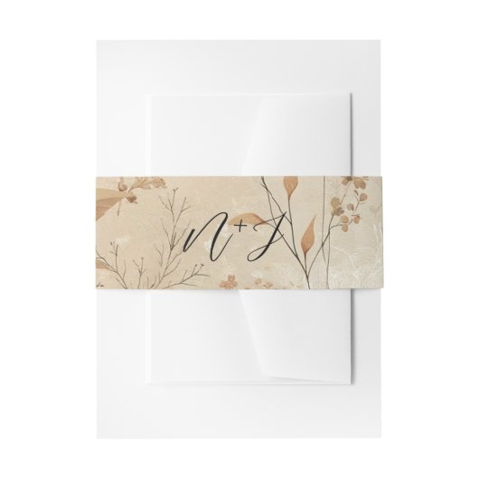 ヴィンテージデリケートフローラボタニカルボ結婚ホズ 招待状ベリーバンド (正面例)