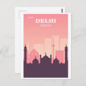 ヴィンテージデリーインディアシティスカイラインピンク ポストカード (正面/裏面)