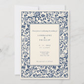 ヴィンテージデルフトウェアスタイルブルークリーム結婚フローラ 招待状 (正面)
