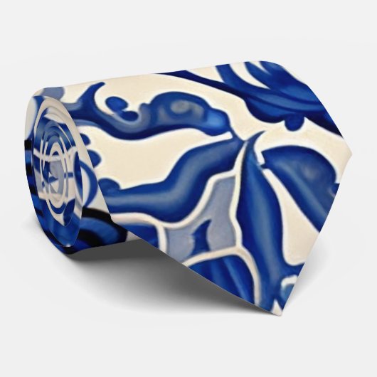 ヴィンテージデルフトブルーフローラクリーム ネクタイ (ロール)