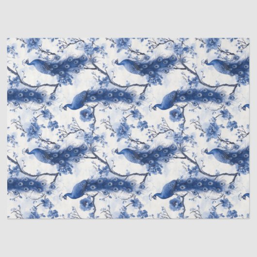 ヴィンテージデルフトブルーフローラビクトリアン孔雀 薄葉紙 (正面)