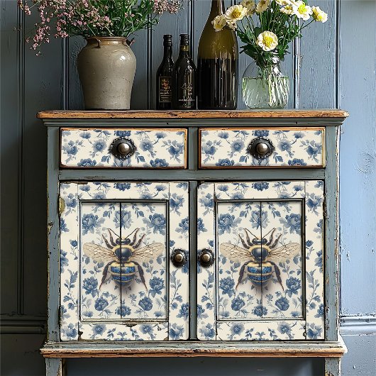 ヴィンテージデルフトブルー金ゴールドハニービーコテージコア 薄葉紙