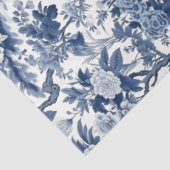 ヴィンテージデルフトブルーChinoiserie中国の鳥の花 薄葉紙 (詳細)