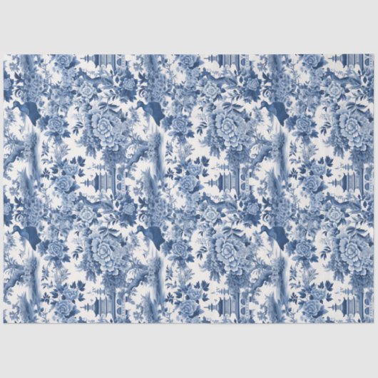 ヴィンテージデルフトブルーChinoiserie中国の鳥の花 薄葉紙 (正面)